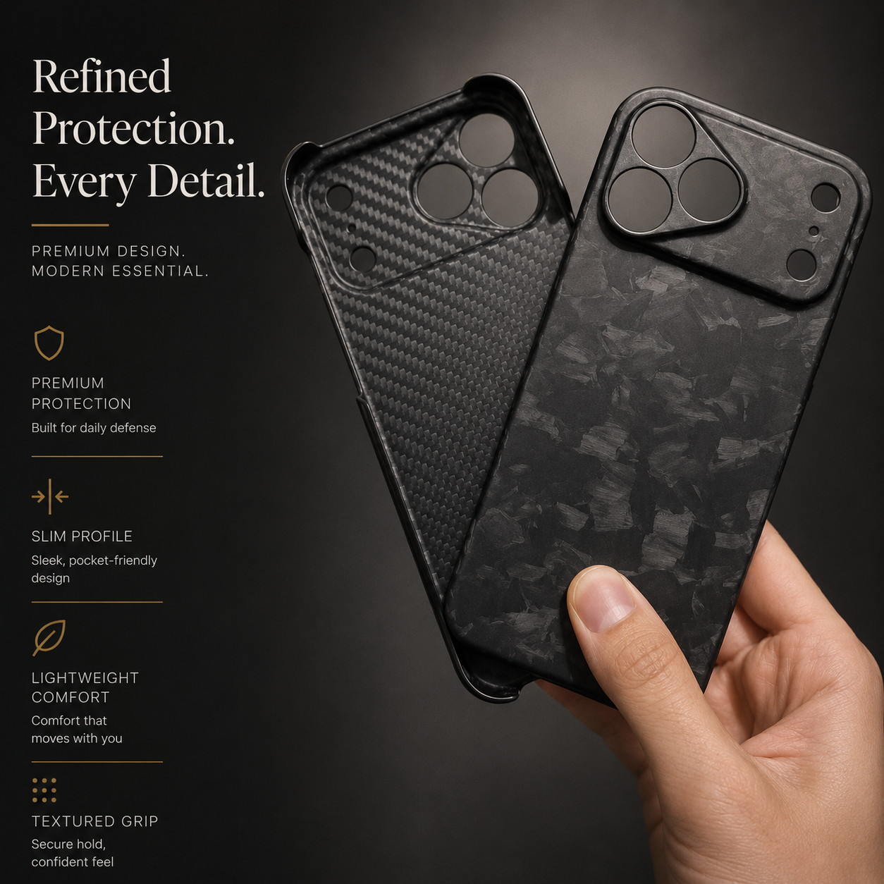 Premium iPhone Case Real Forged Carbon Fiber Lightweight Slim Cover Anti Fingerprint Non Slip Tough Protective Case