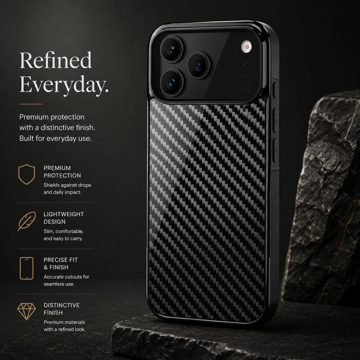 Premium iPhone Case Real Forged Carbon Fiber MagSafe Cover Shockproof TPU Hybrid Non Slip Full Coverage Protective Case