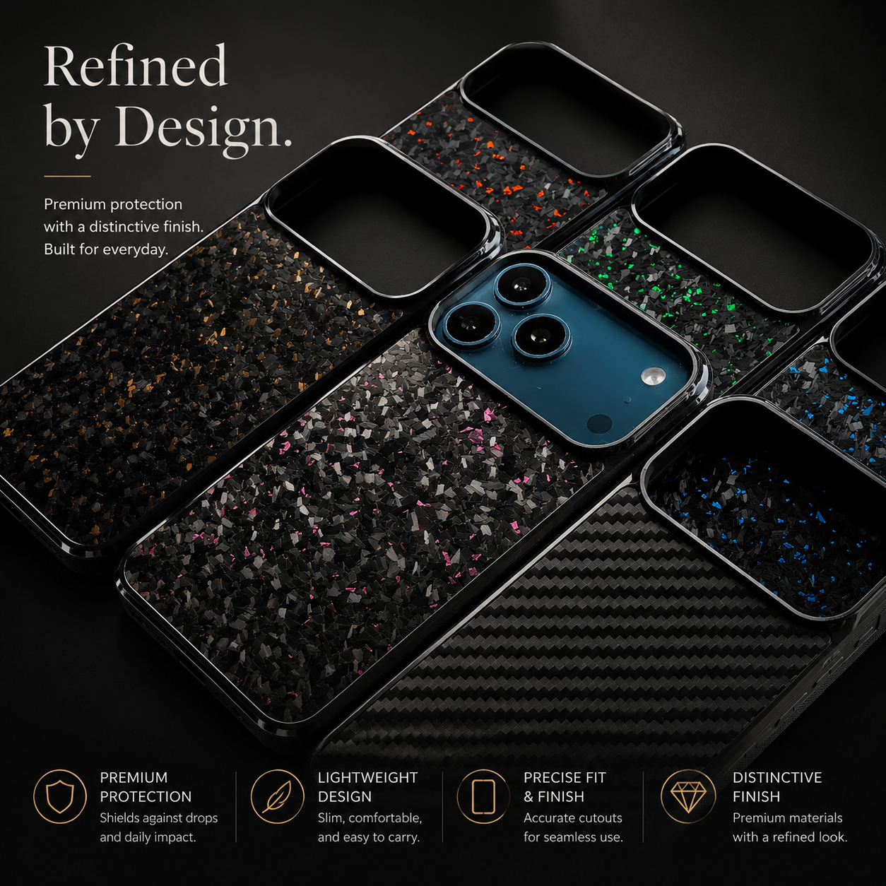 Premium iPhone Case Real Forged Carbon Fiber MagSafe Cover Shockproof TPU Hybrid Non Slip Full Coverage Protective Case