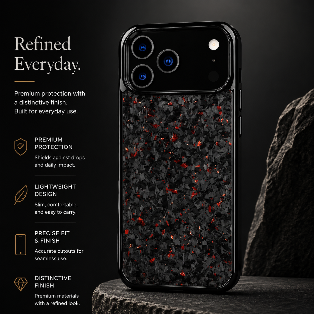 Premium iPhone Case Real Forged Carbon Fiber MagSafe Cover Shockproof TPU Hybrid Non Slip Full Coverage Protective Case
