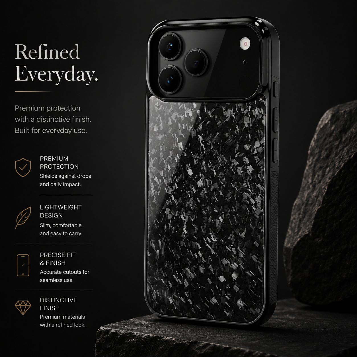 Premium iPhone Case Real Forged Carbon Fiber MagSafe Cover Shockproof TPU Hybrid Non Slip Full Coverage Protective Case