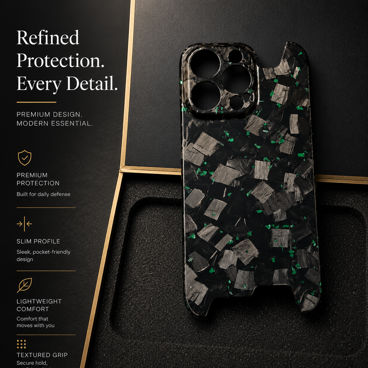 Premium iPhone Case Real Glossy Forged Carbon Fiber Ultra Thin Lightweight Slim Half Wrapped Protective Cover