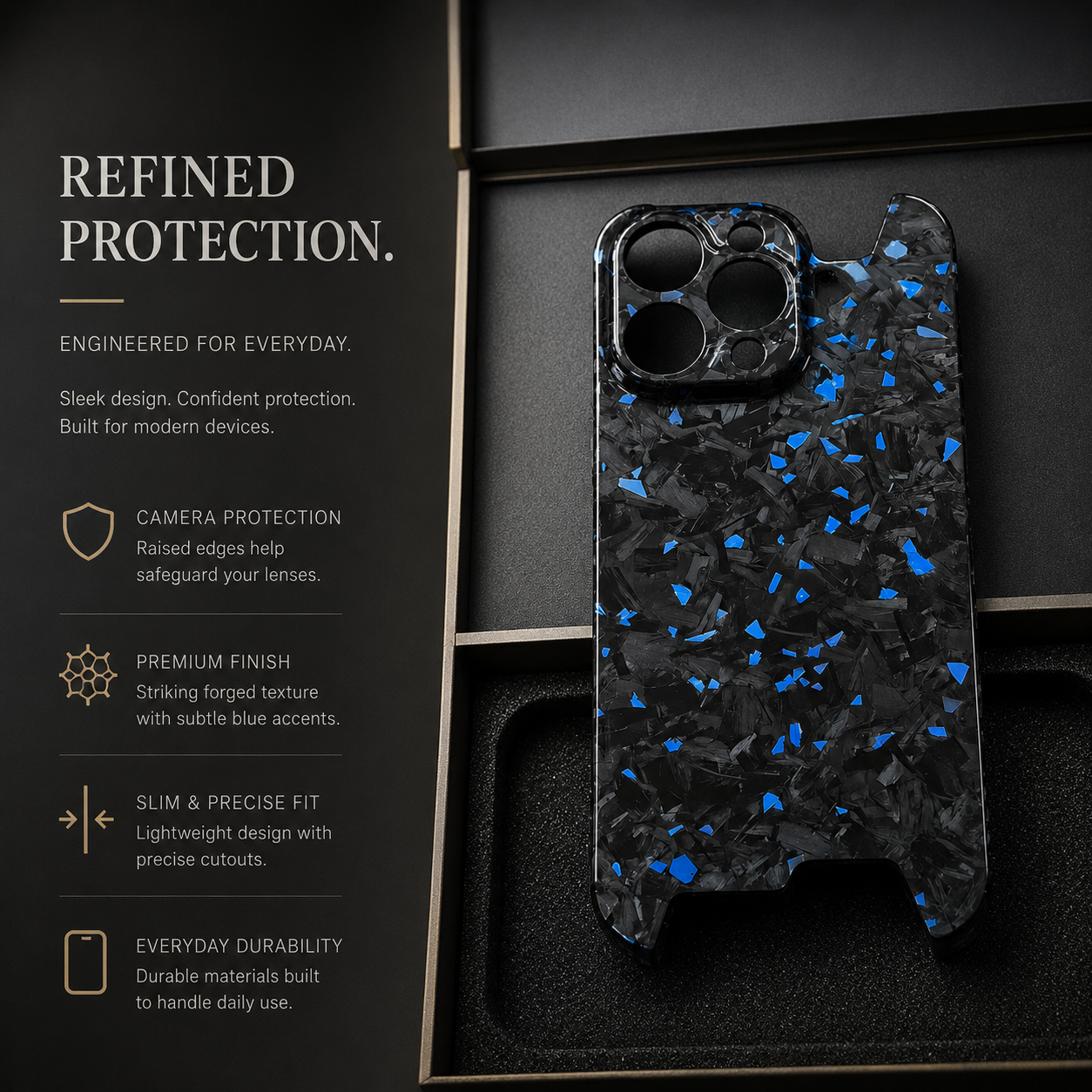 Premium iPhone Case Real Glossy Forged Carbon Fiber Ultra Thin Lightweight Slim Half Wrapped Protective Cover