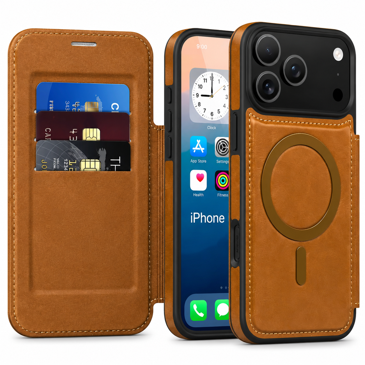 Premium iPhone Case Retro Flip Leather Wallet Cover Magnetic Charging Card Holder Shockproof Protective Full Coverage