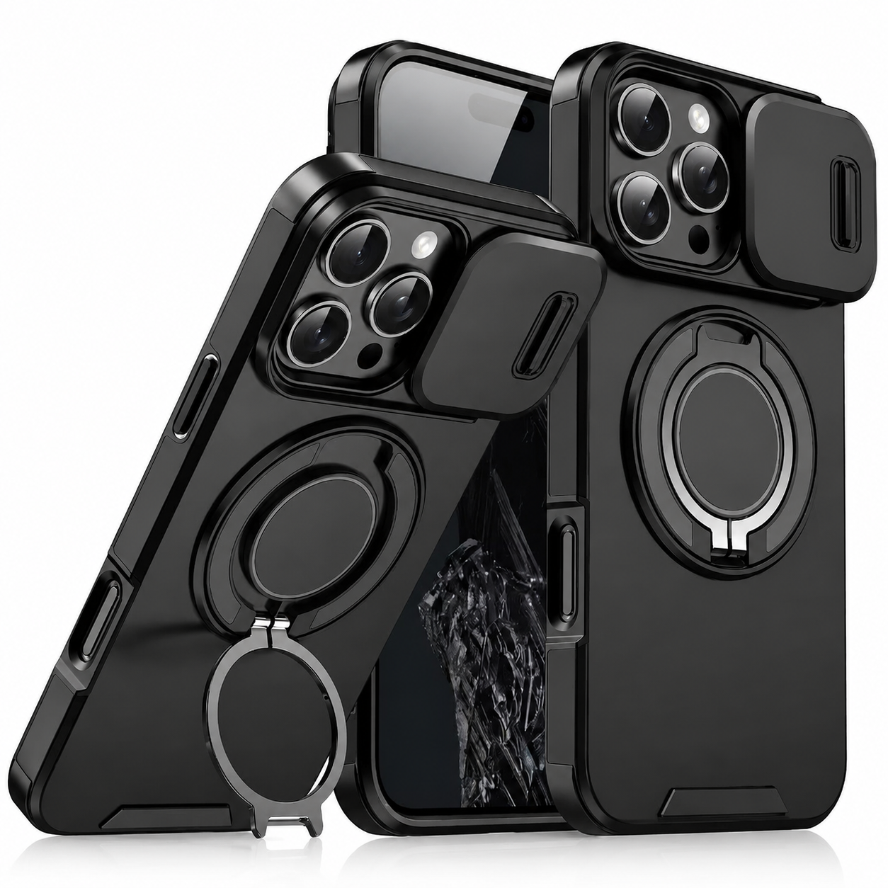 Premium iPhone Case Rugged Magnetic Armor Protective Cover Slide Camera Protection Shockproof PC TPU Anti Fingerprint Full Coverage