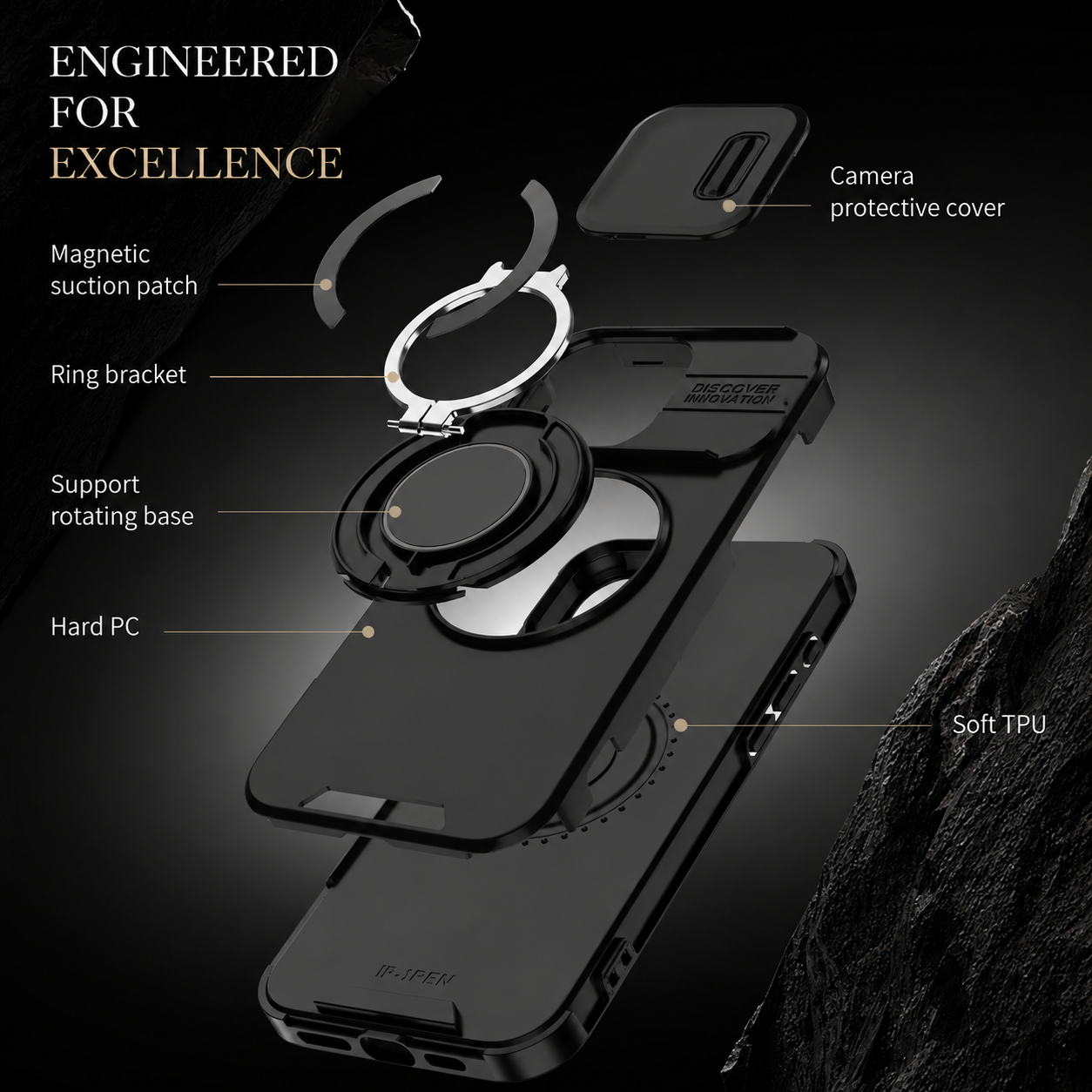 Premium iPhone Case Rugged Magnetic Armor Protective Cover Slide Camera Protection Shockproof PC TPU Anti Fingerprint Full Coverage
