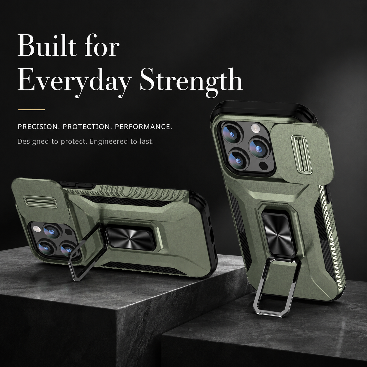 Premium iPhone Case Shockproof Protective Cover Sliding Camera Lens Guard Rotary Stand Anti Slip Full Protection
