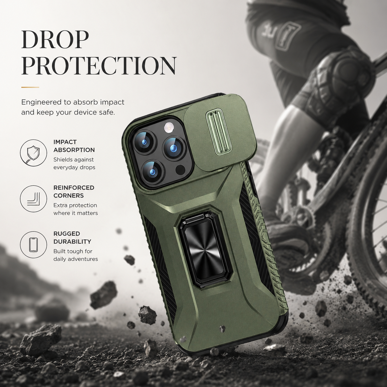 Premium iPhone Case Shockproof Protective Cover Sliding Camera Lens Guard Rotary Stand Anti Slip Full Protection