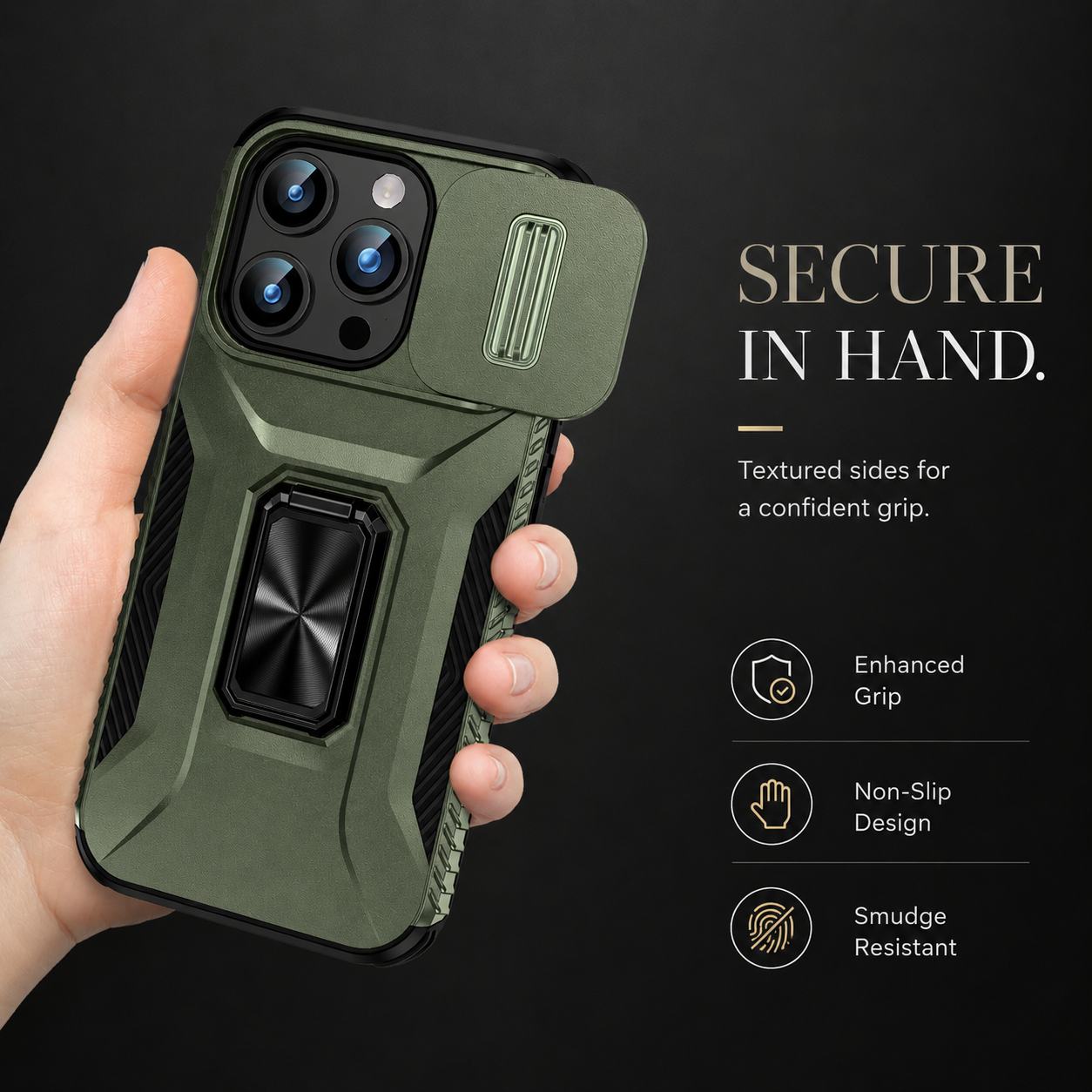 Premium iPhone Case Shockproof Protective Cover Sliding Camera Lens Guard Rotary Stand Anti Slip Full Protection