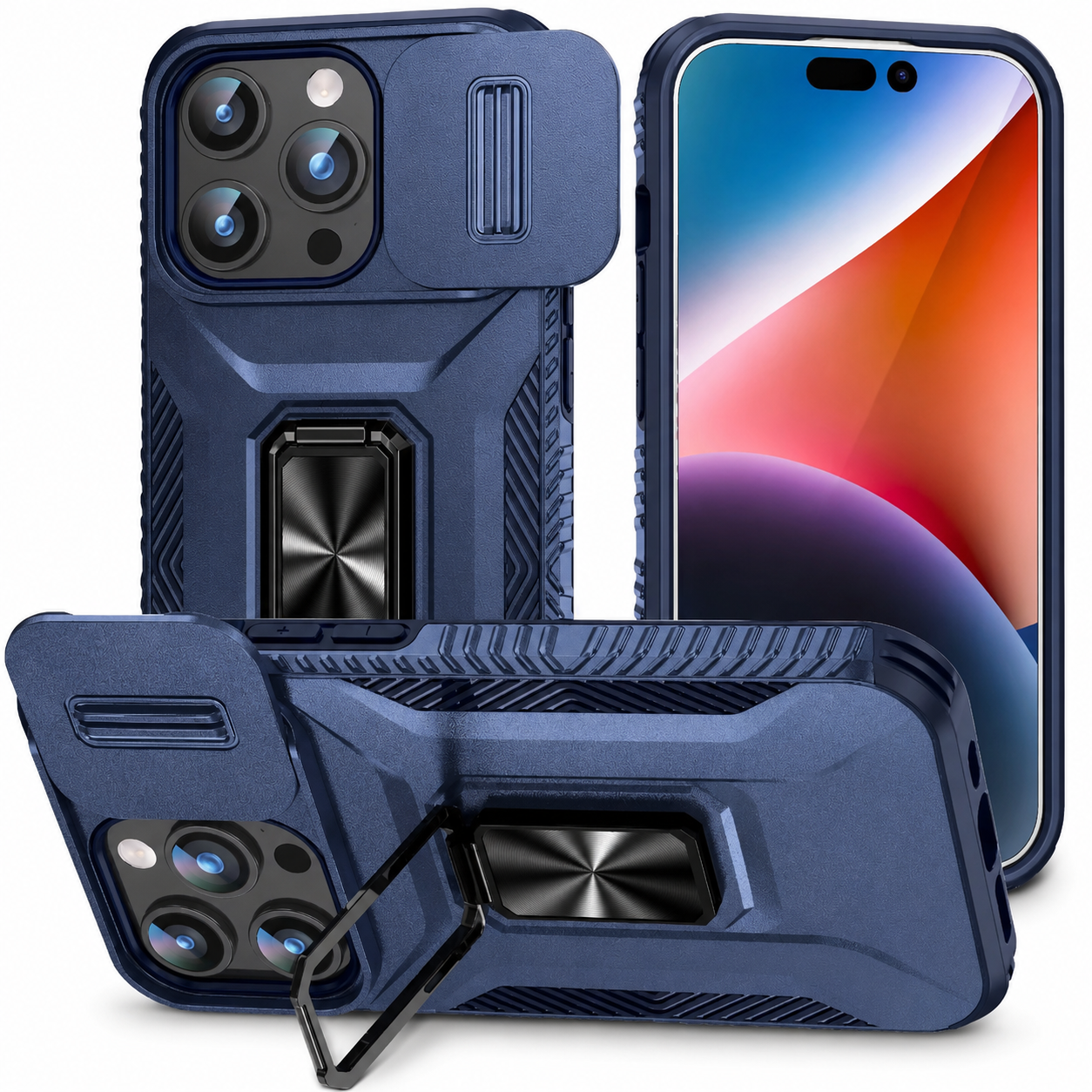 Premium iPhone Case Shockproof Protective Cover Sliding Camera Lens Guard Rotary Stand Anti Slip Full Protection