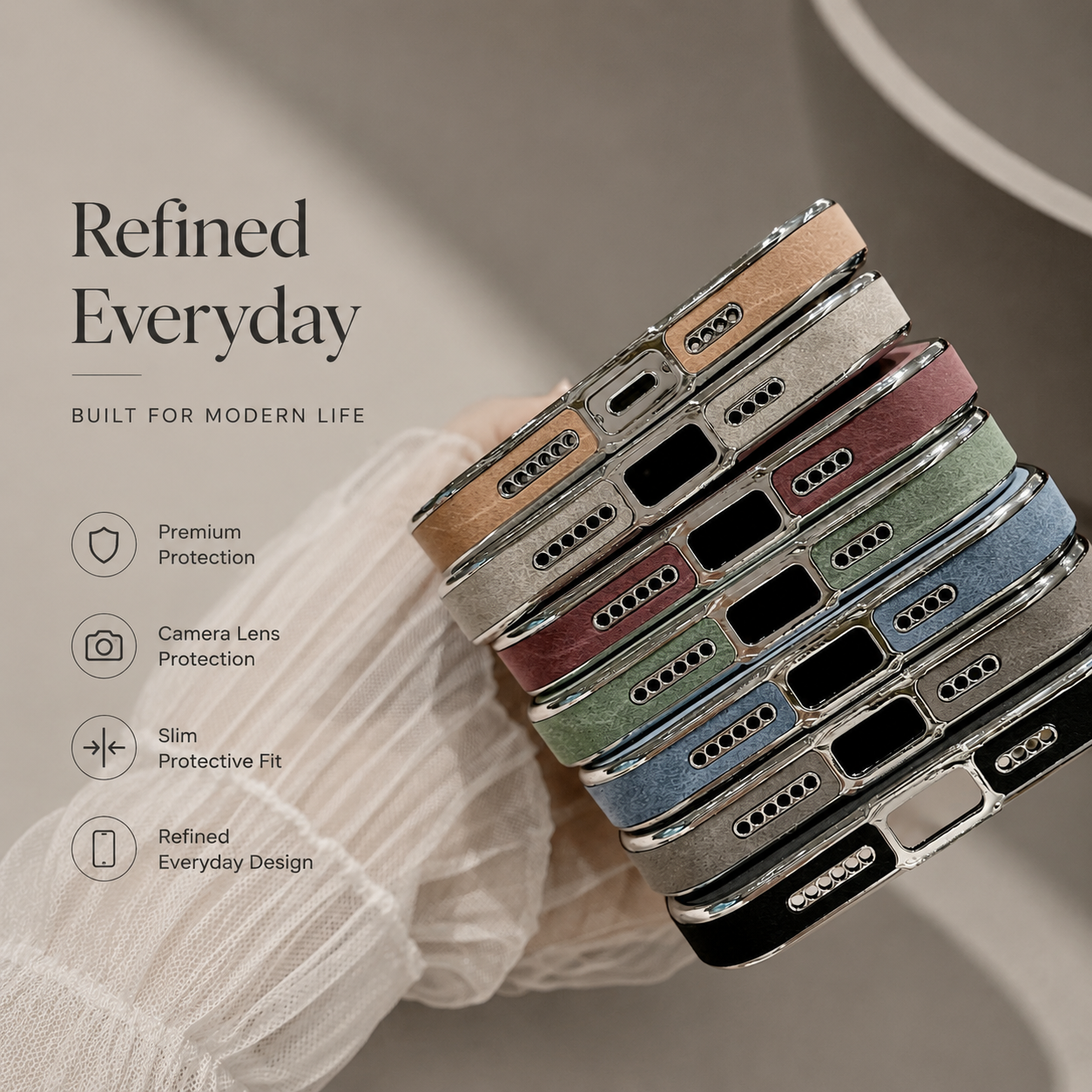 Premium iPhone Case Suede Leather Electroplated Cover Ultra Thin Shockproof Non Slip Camera Protection Full Coverage