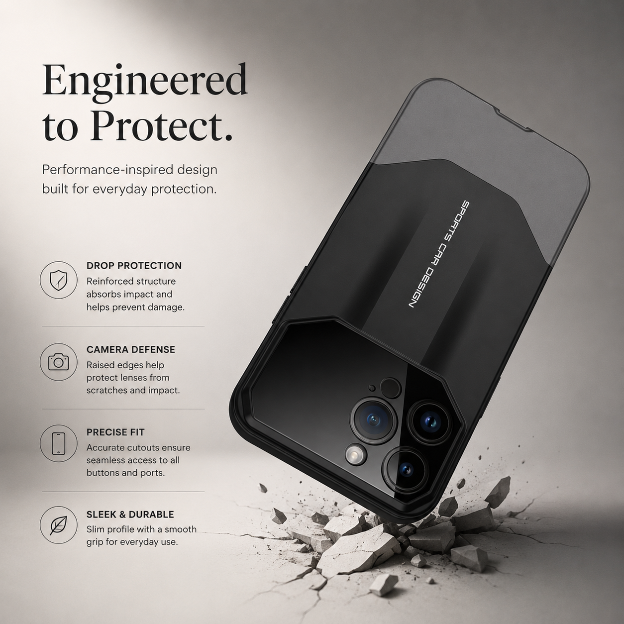 Premium iPhone Case Supercar Design Shockproof Hard PC Cover Camera Protection Luxury Protective Case
