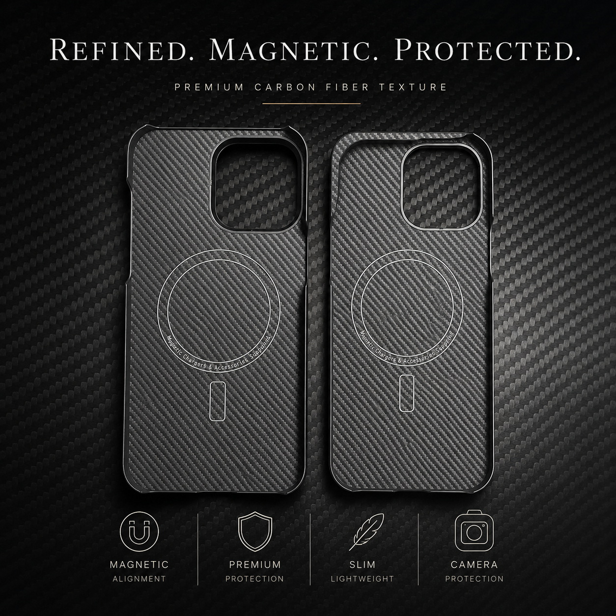 Premium iPhone Case Thin Aramid Fiber MagSafe Cover Ultra Lightweight Carbon Texture Half Wrapped Protective Case