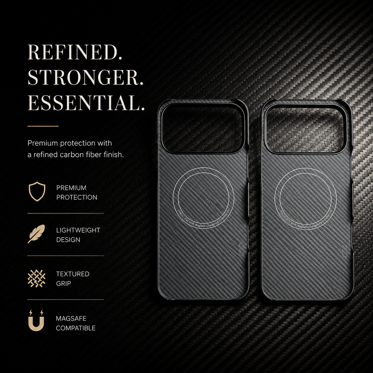 Premium iPhone Case Thin Aramid Fiber MagSafe Cover Ultra Lightweight Carbon Texture Half Wrapped Protective Case