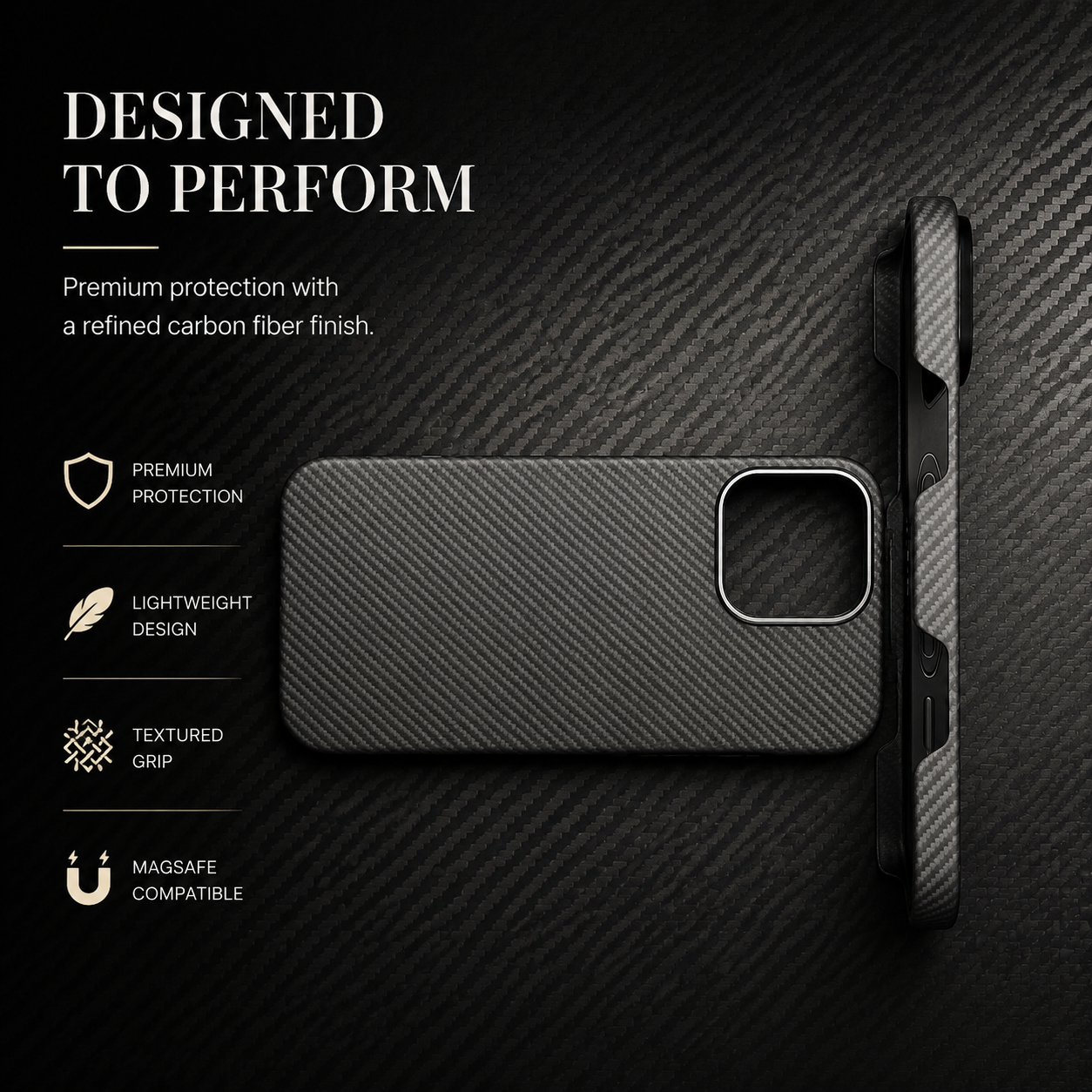 Premium iPhone Case Thin Aramid Fiber MagSafe Cover Ultra Lightweight Carbon Texture Half Wrapped Protective Case