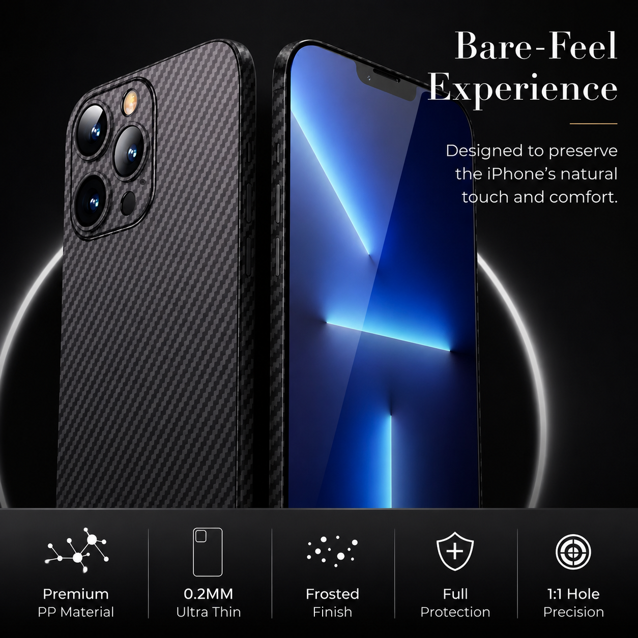 Premium iPhone Case Ultra Thin Carbon Fiber Matte Cover 0.2mm Lightweight Scratch Resistant Design