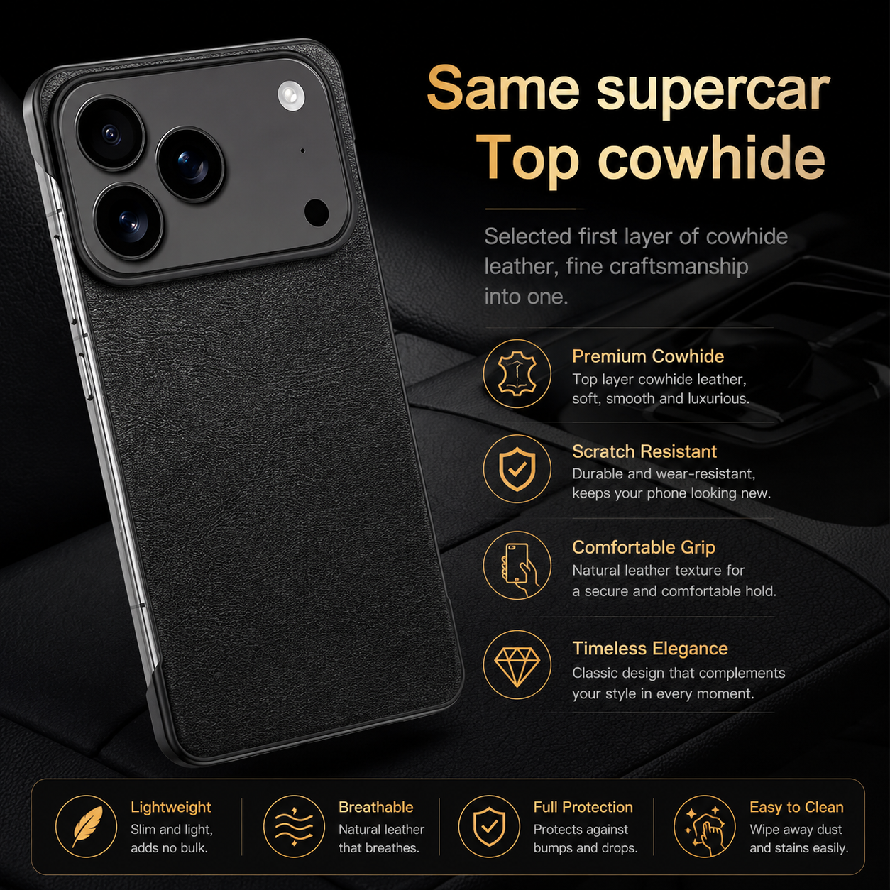 Premium iPhone Case Ultra Thin Frameless Leather PC Cover MagSafe Compatible Shockproof Anti Fall Borderless Protective Case
