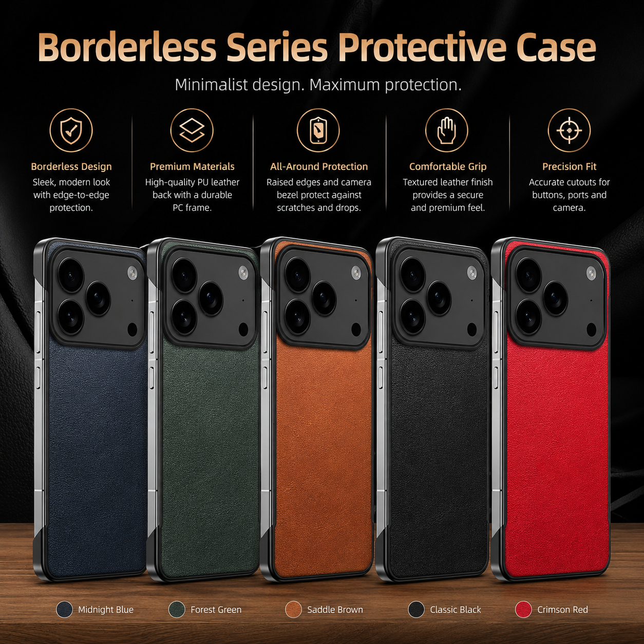 Premium iPhone Case Ultra Thin Frameless Leather PC Cover MagSafe Compatible Shockproof Anti Fall Borderless Protective Case