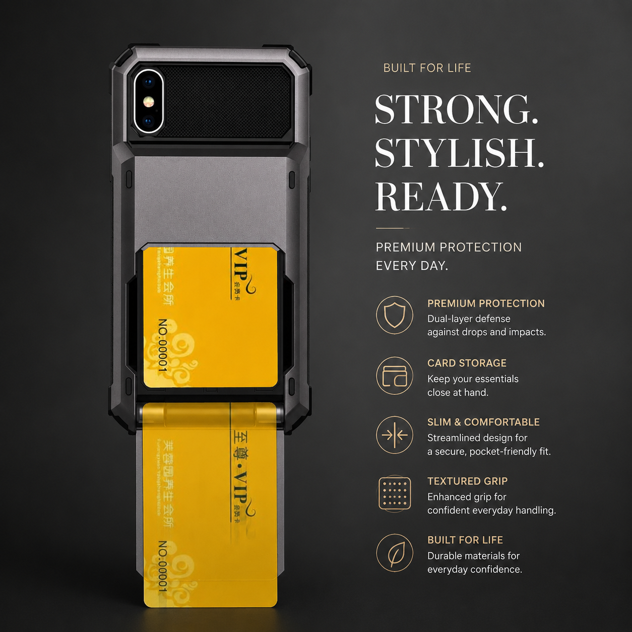 Premium iPhone Case Wallet Card Holder Hidden Flip Door 5 Card Slot Shockproof Protective Cover Scratch Resistant Dual Layer Full Coverage