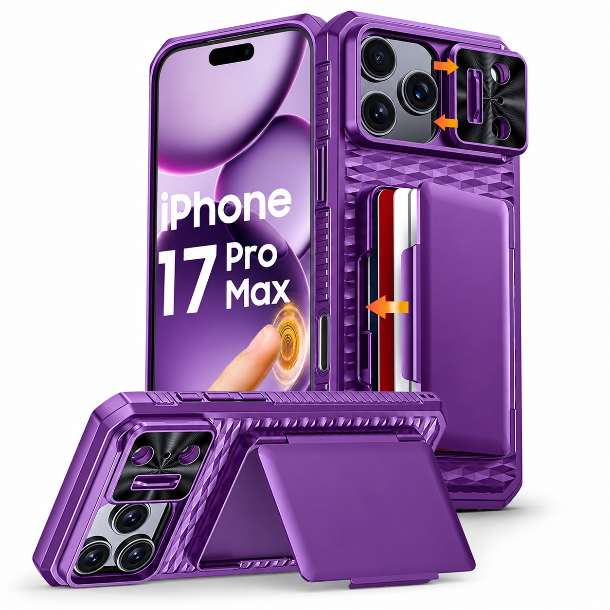 Premium iPhone Case Wallet Card Holder Sliding Camera Cover Stand Shockproof Dual Layer Heavy Duty Full Coverage