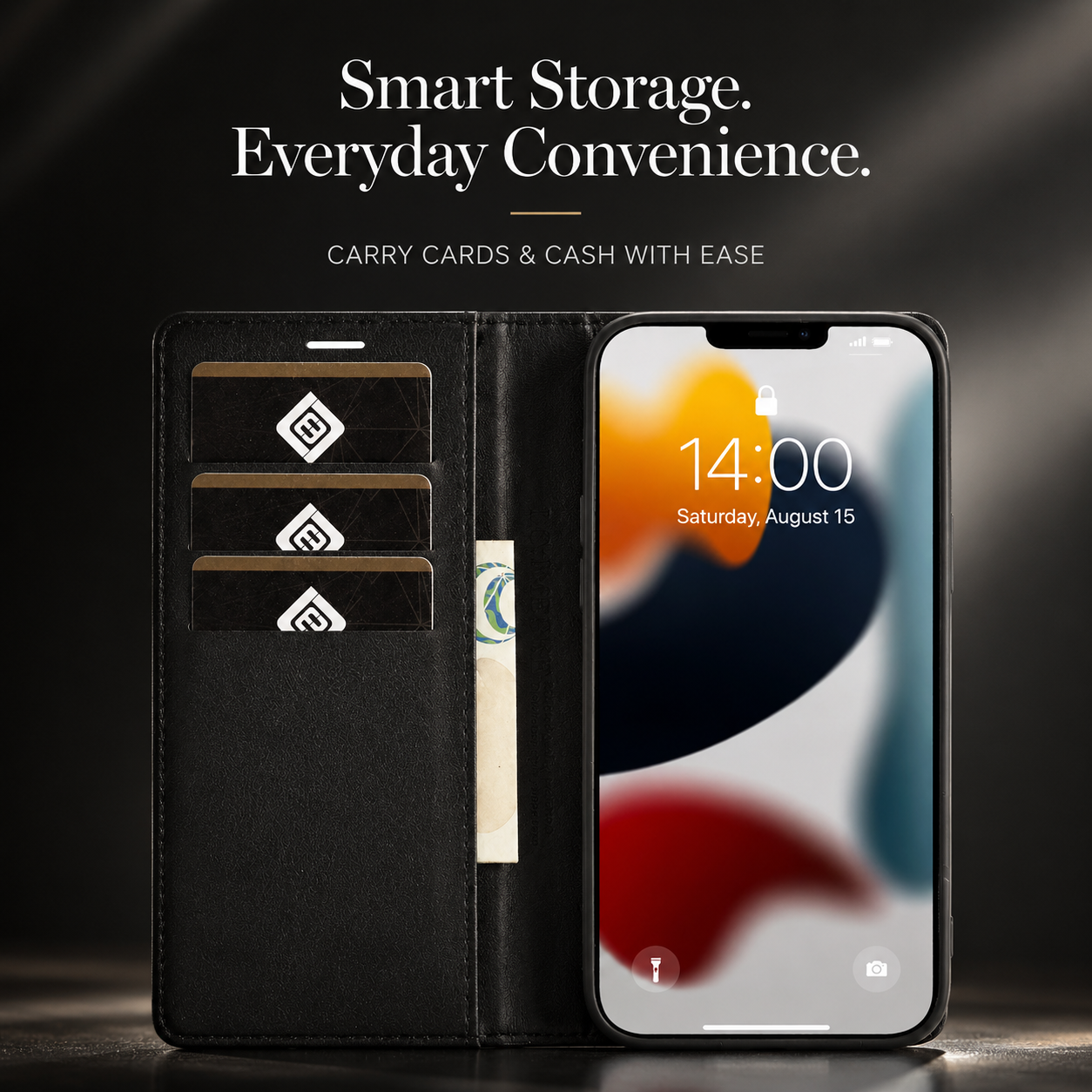 Premium iPhone Case Wallet MagSafe Compatible Carbon Fiber Leather Flip Cover Shockproof Card Holder Stand Function Camera Lens Protection Slim Design