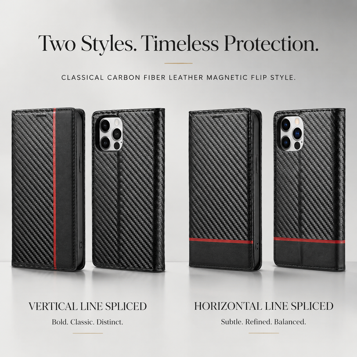 Premium iPhone Case Wallet MagSafe Compatible Carbon Fiber Leather Flip Cover Shockproof Card Holder Stand Function Camera Lens Protection Slim Design