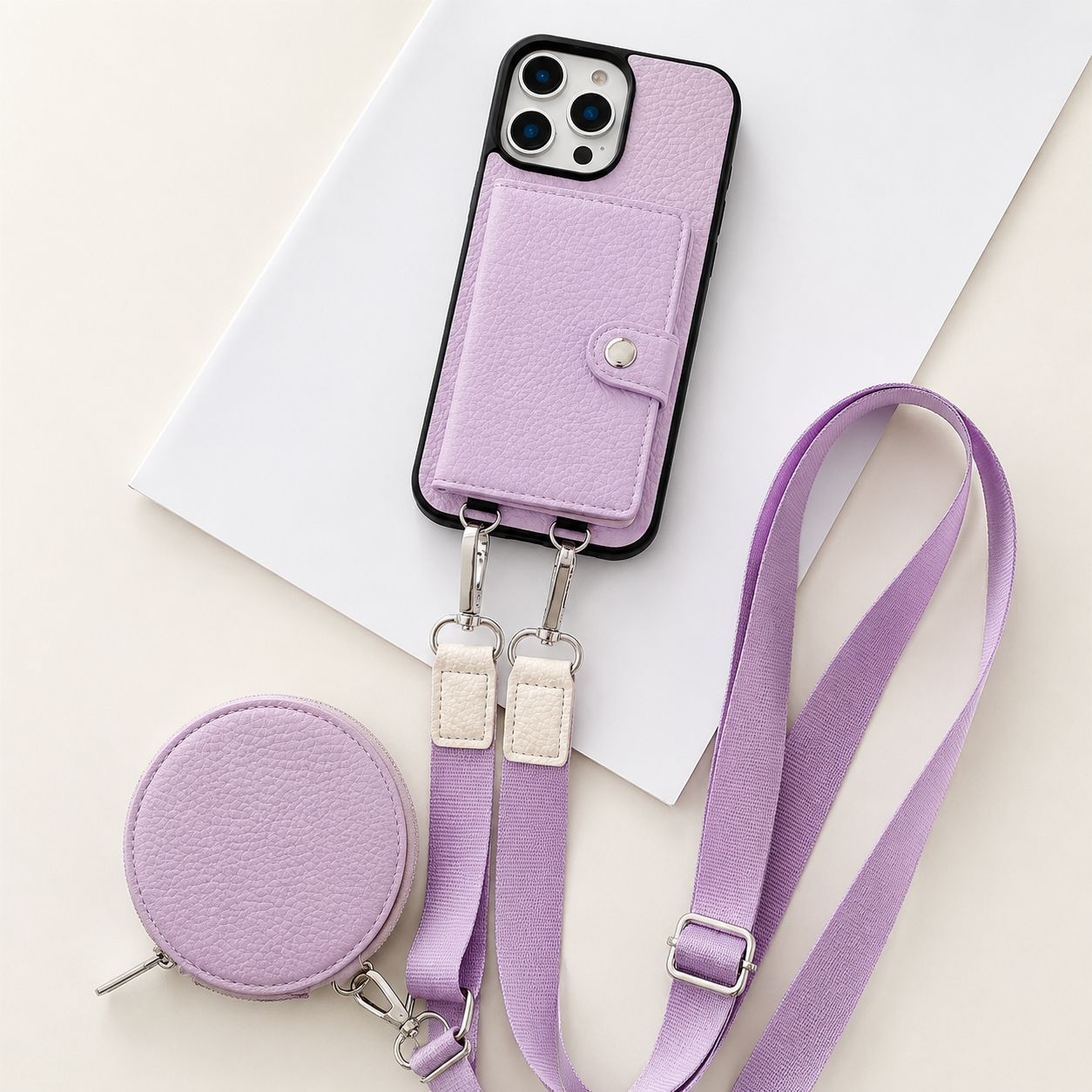 Premium iPhone Case Wallet MagSafe Compatible Crossbody PU Leather Cover Card Slots Zipper Coin Purse Shockproof Protection