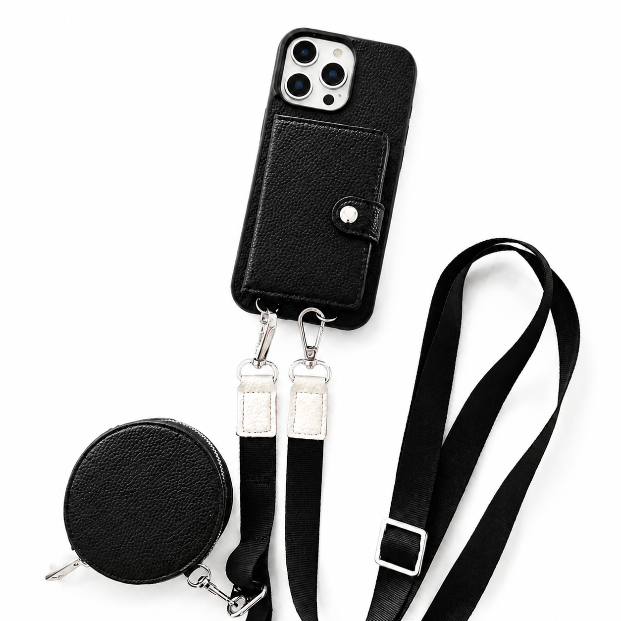 Premium iPhone Case Wallet MagSafe Compatible Crossbody PU Leather Cover Card Slots Zipper Coin Purse Shockproof Protection