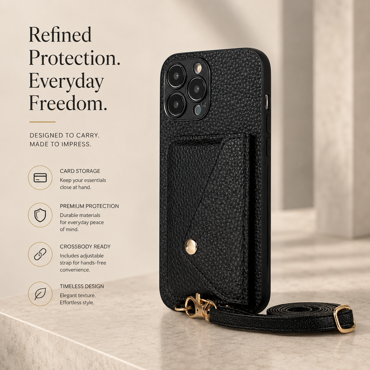 Premium iPhone Case Wallet MagSafe Compatible Crossbody Strap Leather Cover Card Holder Protection
