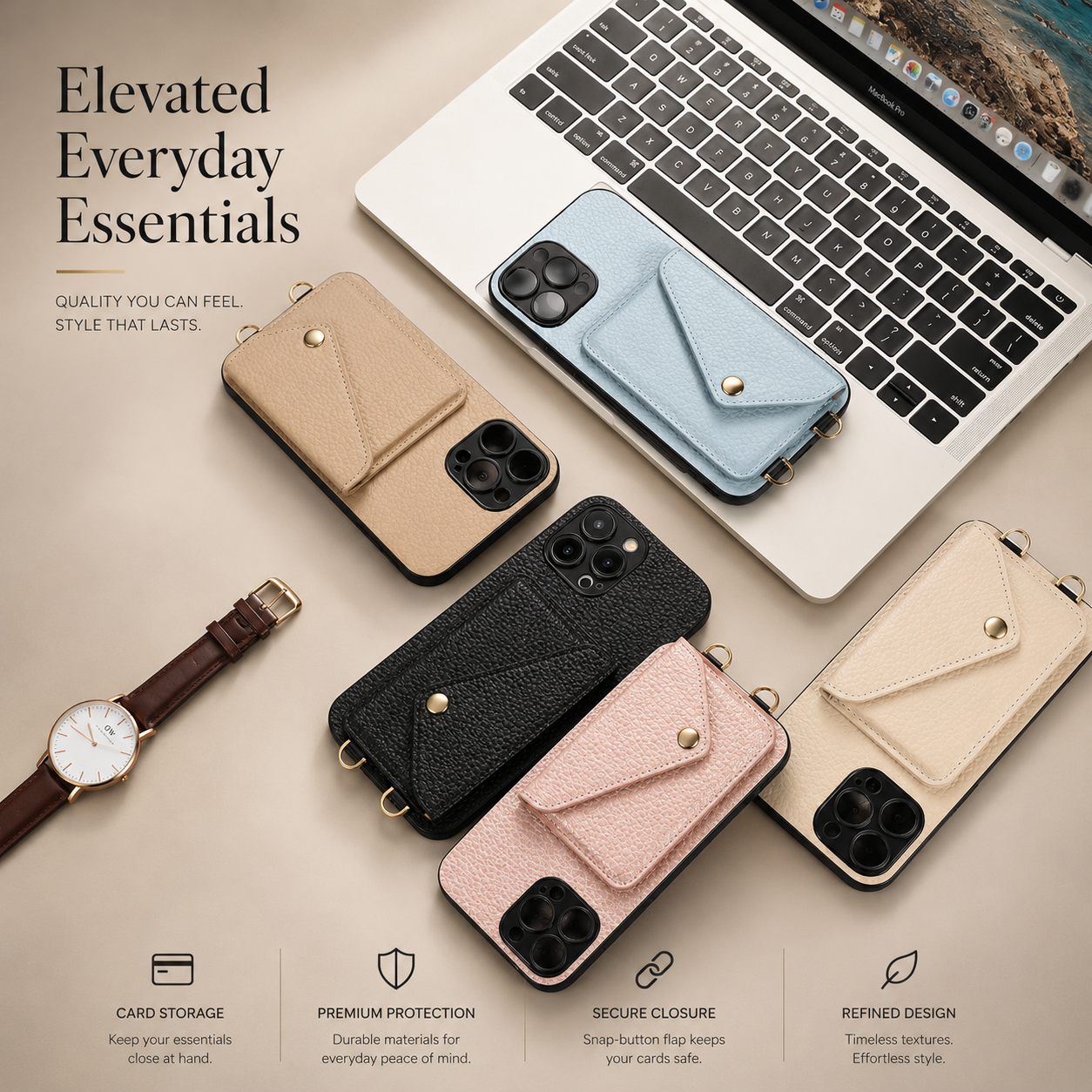 Premium iPhone Case Wallet MagSafe Compatible Crossbody Strap Leather Cover Card Holder Protection