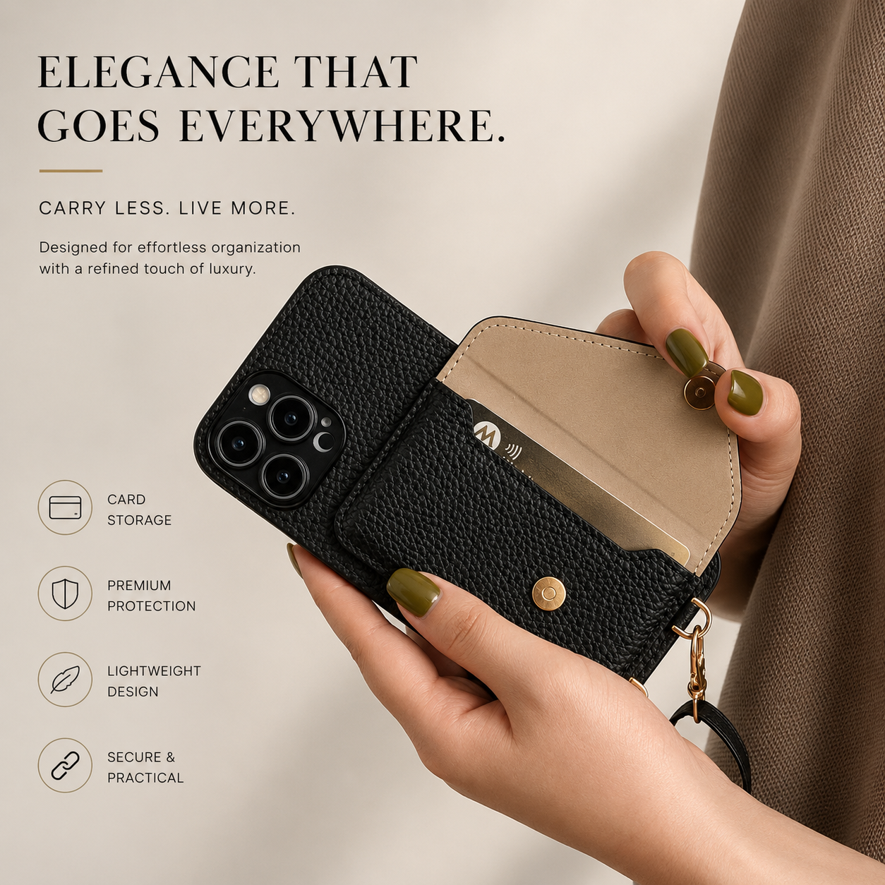 Premium iPhone Case Wallet MagSafe Compatible Crossbody Strap Leather Cover Card Holder Protection