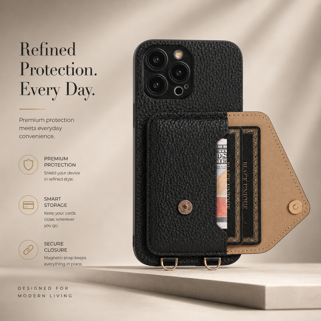 Premium iPhone Case Wallet MagSafe Compatible Crossbody Strap Leather Cover Card Holder Protection