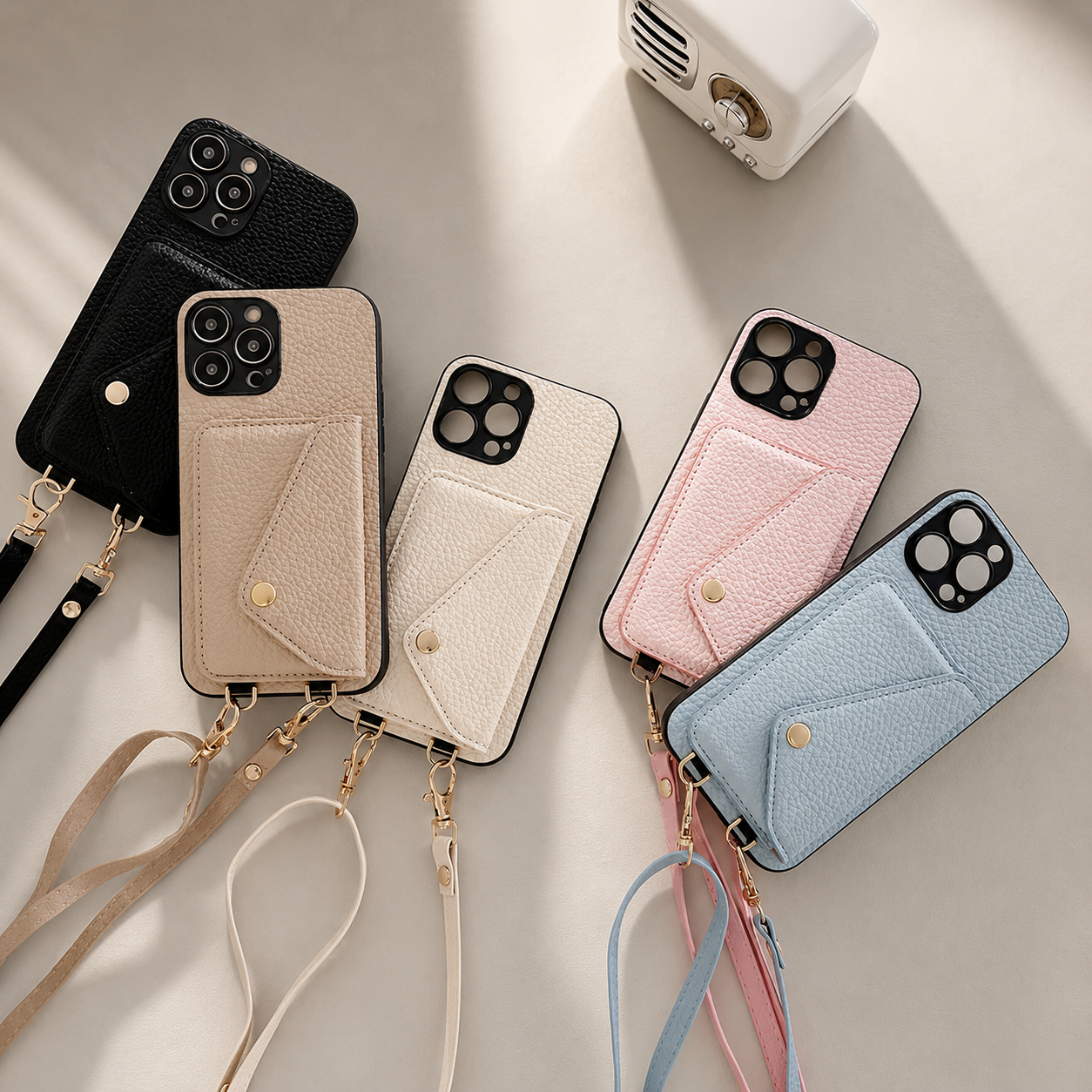 Premium iPhone Case Wallet MagSafe Compatible Crossbody Strap Leather Cover Card Holder Protection