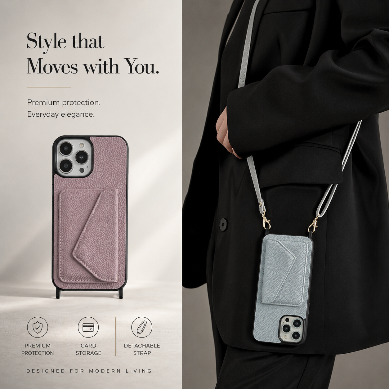 Premium iPhone Case Wallet MagSafe Compatible Crossbody Strap Leather Cover Card Holder Protection