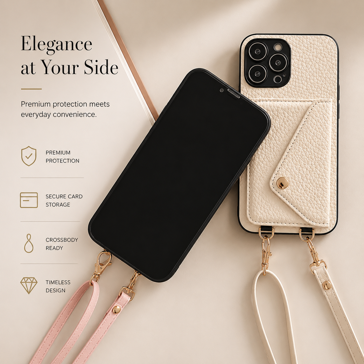 Premium iPhone Case Wallet MagSafe Compatible Crossbody Strap Leather Cover Card Holder Protection