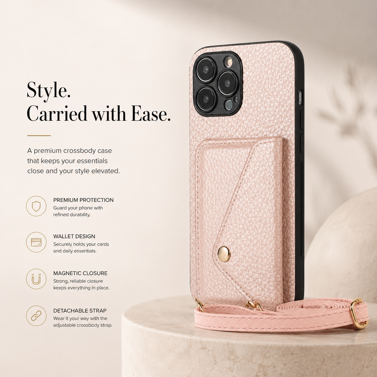 Premium iPhone Case Wallet MagSafe Compatible Crossbody Strap Leather Cover Card Holder Protection