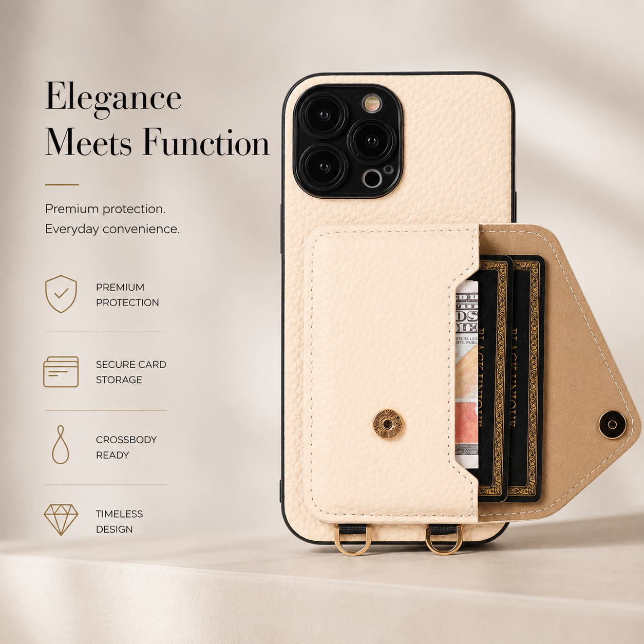 Premium iPhone Case Wallet MagSafe Compatible Crossbody Strap Leather Cover Card Holder Protection