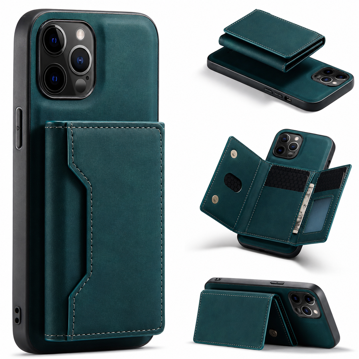 Premium iPhone Case Wallet MagSafe Compatible Detachable Leather Flip Cover Card Holder Protection