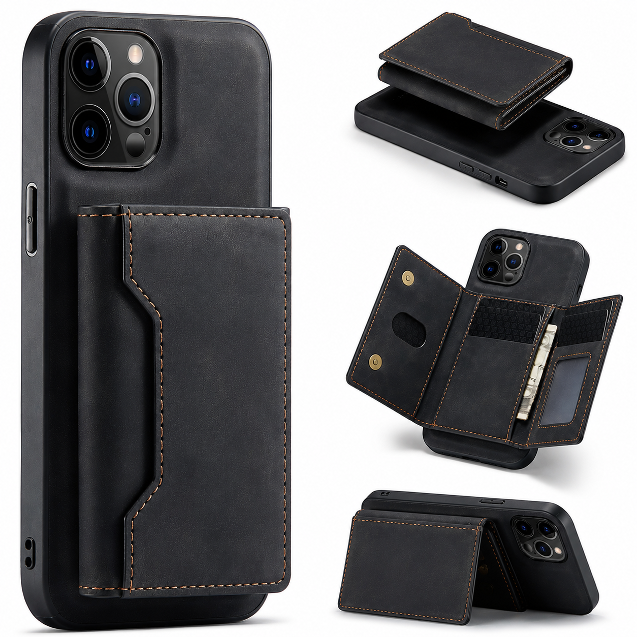 Premium iPhone Case Wallet MagSafe Compatible Detachable Leather Flip Cover Card Holder Protection