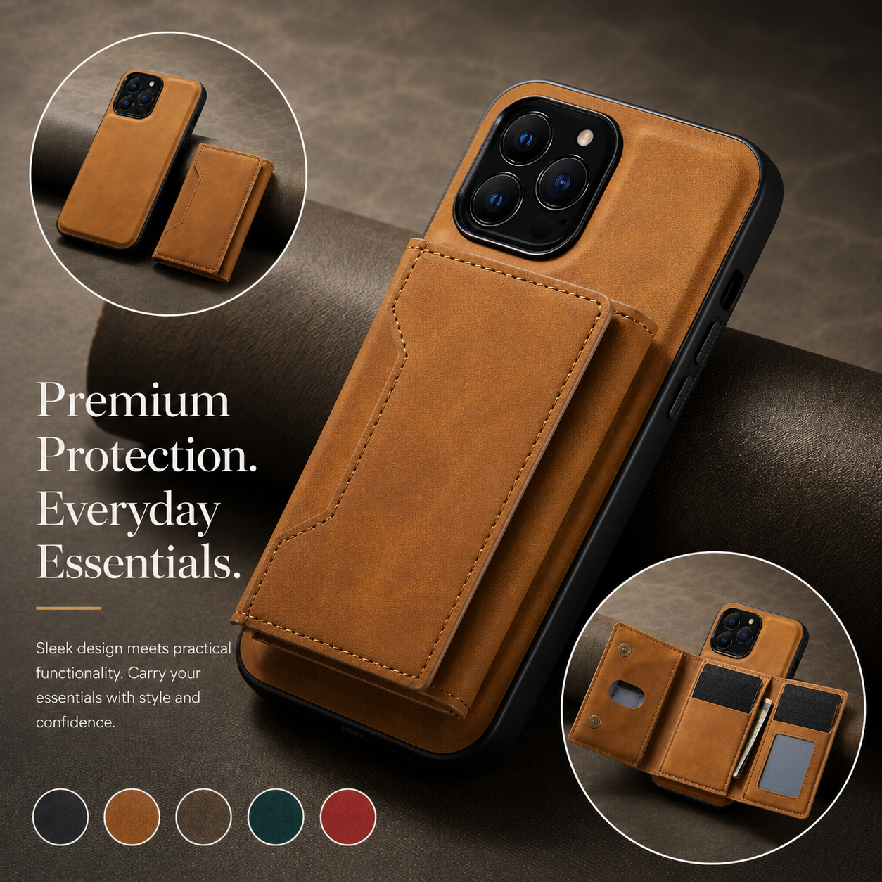 Premium iPhone Case Wallet MagSafe Compatible Detachable Leather Flip Cover Card Holder Protection