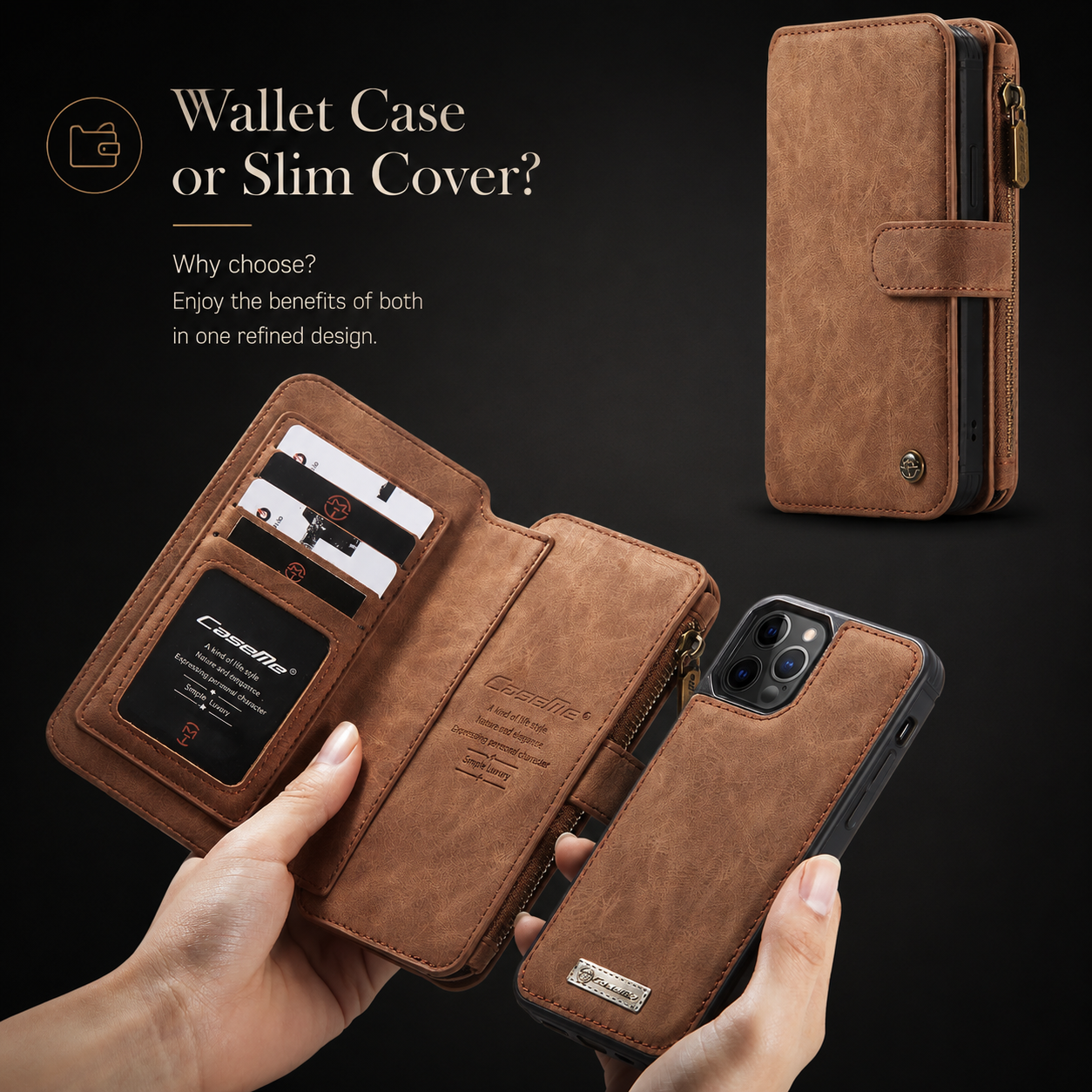 Premium iPhone Case Wallet MagSafe Compatible Detachable Leather Flip Cover Stand Protection