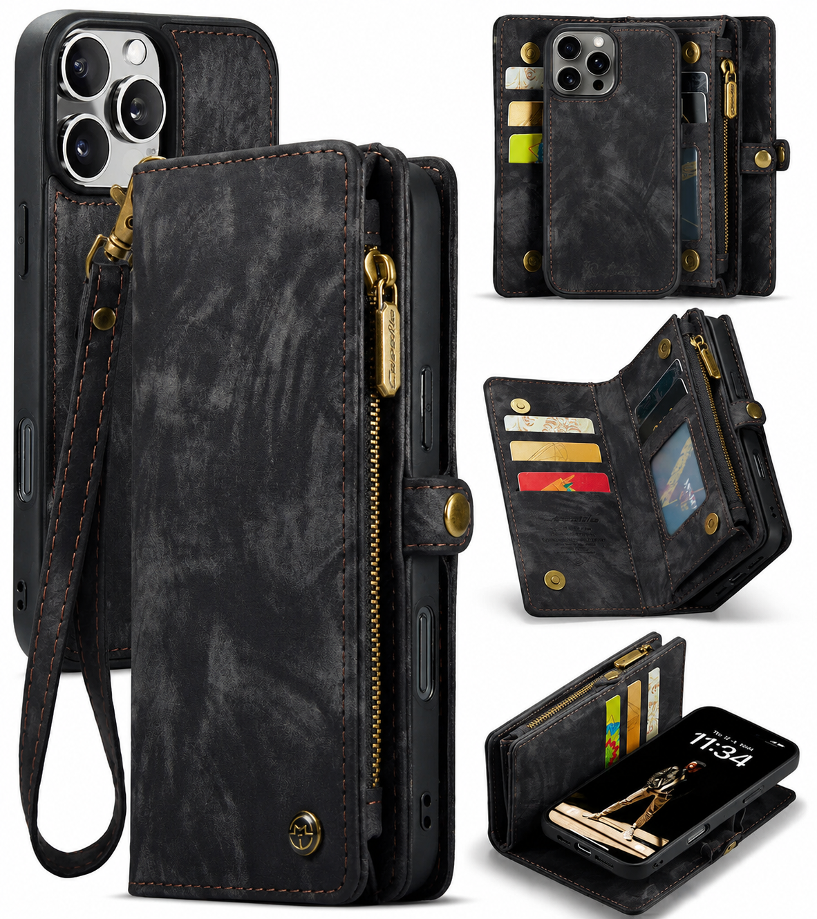 Premium iPhone Case Wallet MagSafe Compatible Detachable Leather Flip Cover Stand Protection