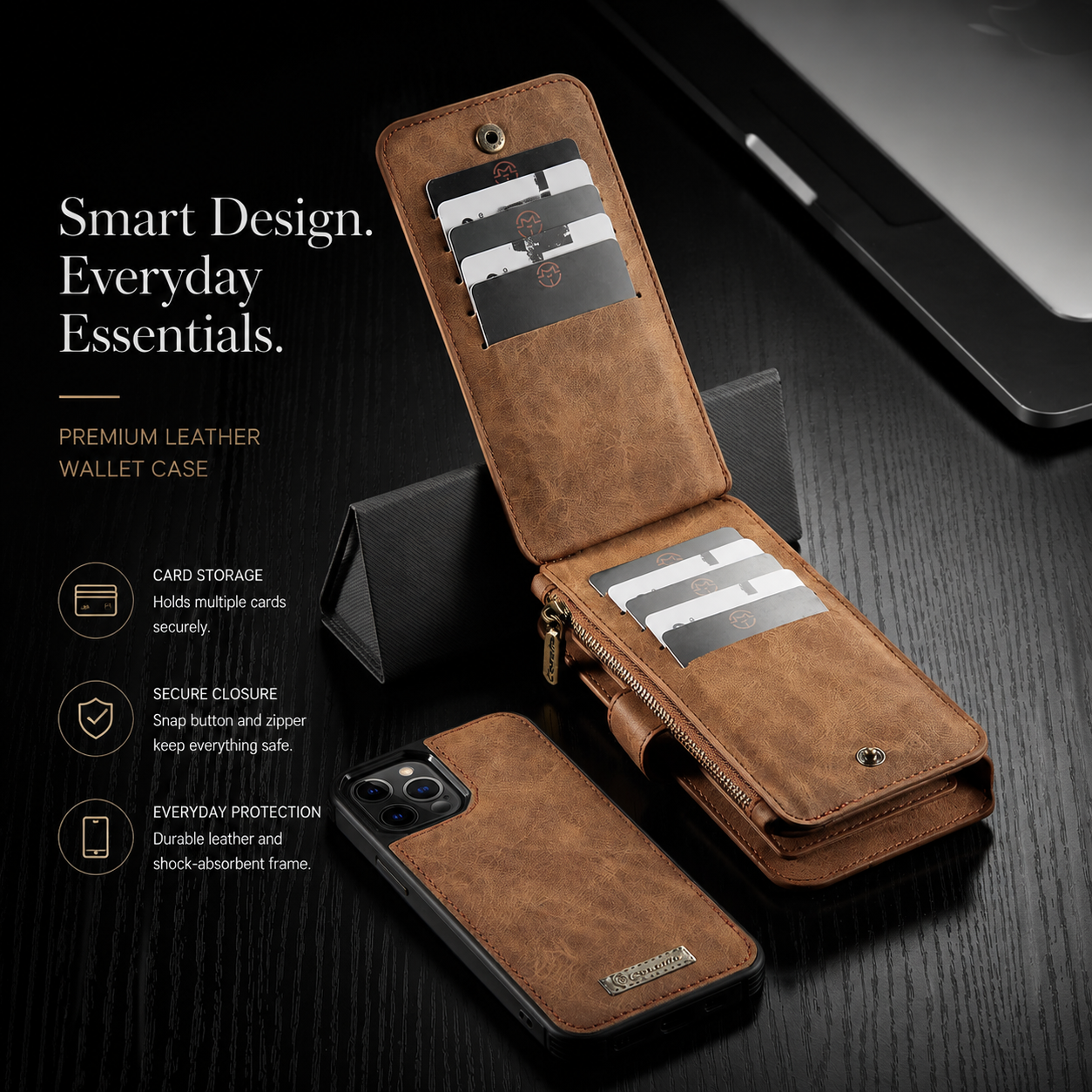 Premium iPhone Case Wallet MagSafe Compatible Detachable Leather Flip Cover Stand Protection