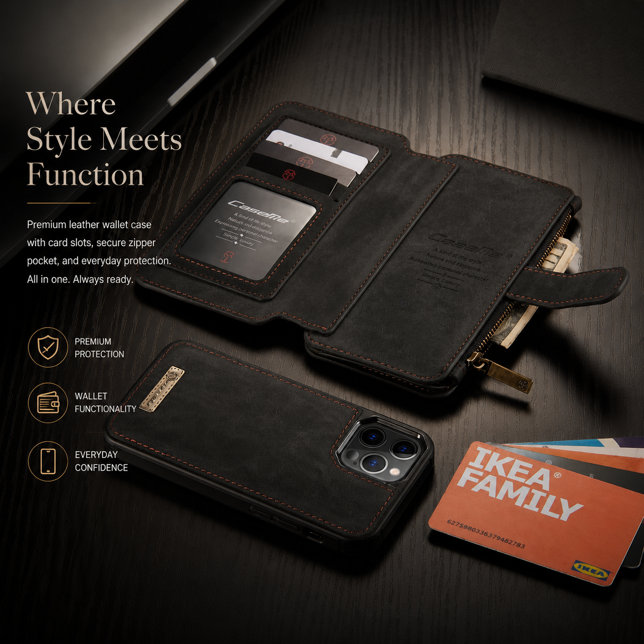 Premium iPhone Case Wallet MagSafe Compatible Detachable Leather Flip Cover Stand Protection