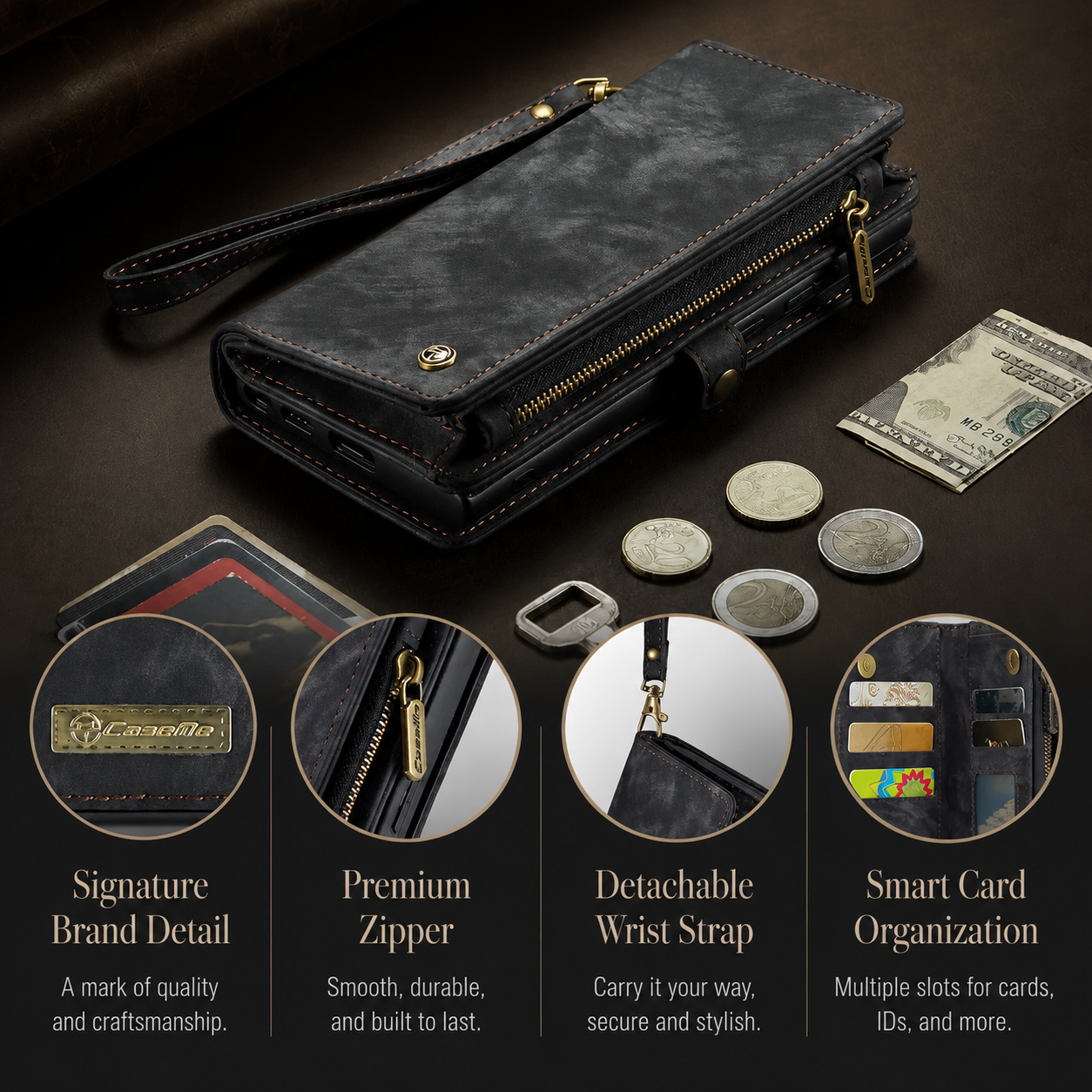 Premium iPhone Case Wallet MagSafe Compatible Detachable Leather Flip Cover Stand Protection