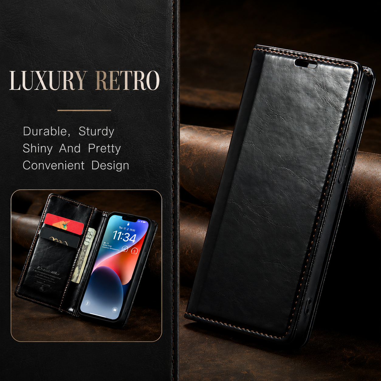 Premium iPhone Case Wallet MagSafe Compatible Detachable Leather Flip Cover Stand Protection