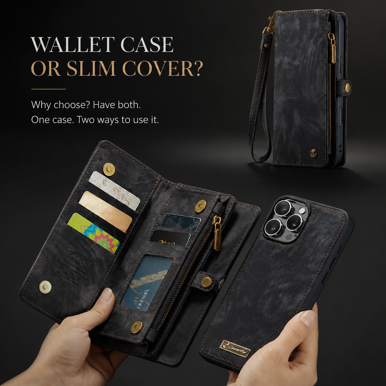 Premium iPhone Case Wallet MagSafe Compatible Detachable Leather Flip Cover Stand Protection