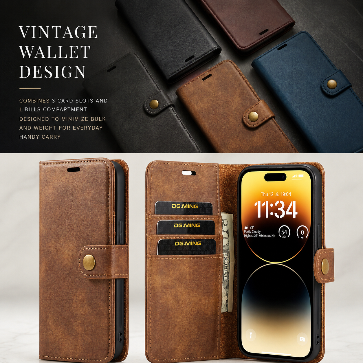 Premium iPhone Case Wallet MagSafe Compatible Detachable Magnetic Leather Cover Card Holder Protection