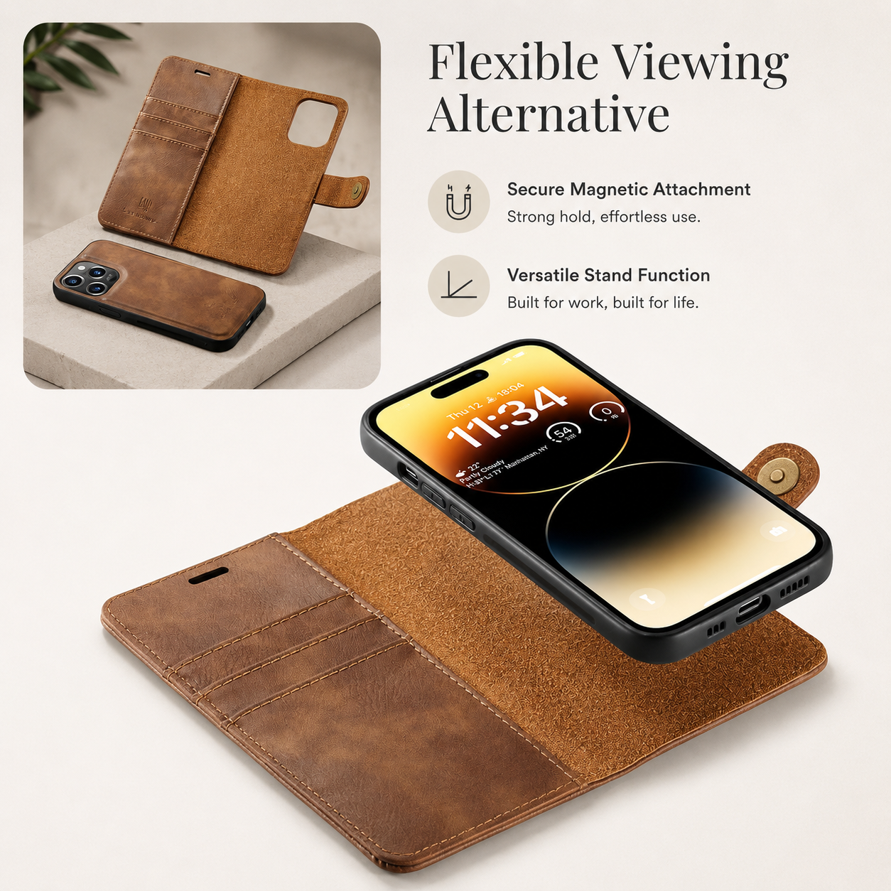 Premium iPhone Case Wallet MagSafe Compatible Detachable Magnetic Leather Cover Card Holder Protection
