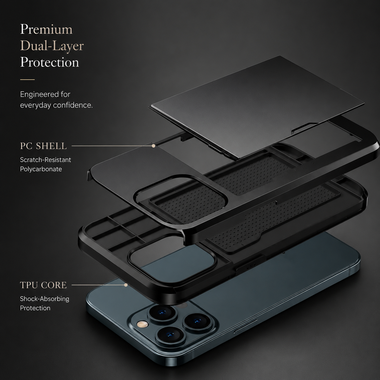 Premium iPhone Case Wallet MagSafe Compatible Dual Layer Slider Card Holder Cover Shockproof Protection